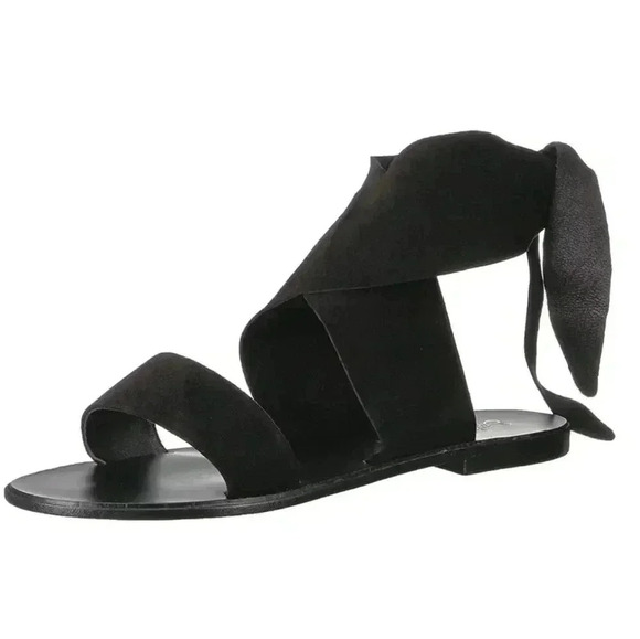 Seychelles Cruisin Sandals Ankle Wrap Flat Black Suede Sz 39 8.5 Made in Italy - Picture 1 of 6